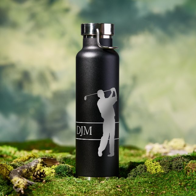 Monogram Silver Silhouette Golfer Water Bottle (Outdoor)