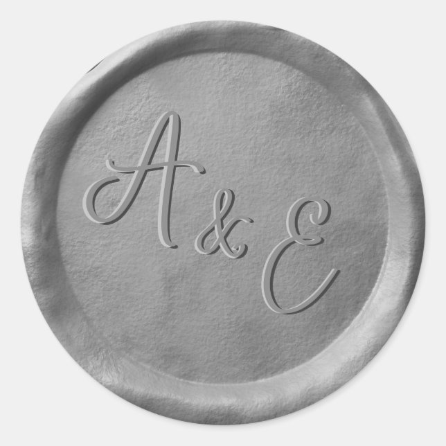 Monogram Silver Wax Seal Wedding Stickers (Front)