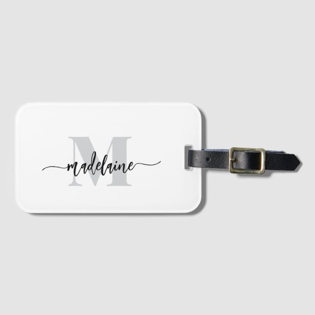 Monogram Silver White Black Personal Luggage Tag (Front Horizontal)