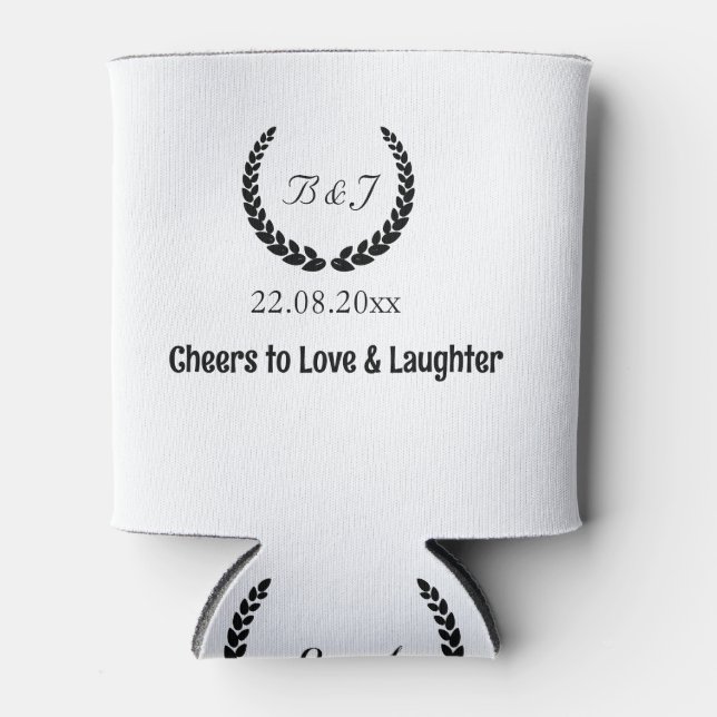 Monogram simple Black&white wedding favours guests Can Cooler (Front)