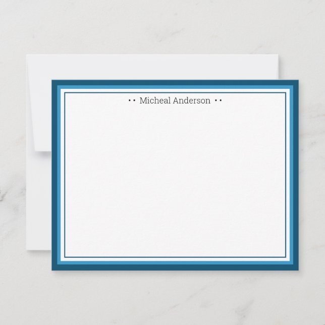 Monogram Simple Blue Border Classic Personalised N Card (Front)