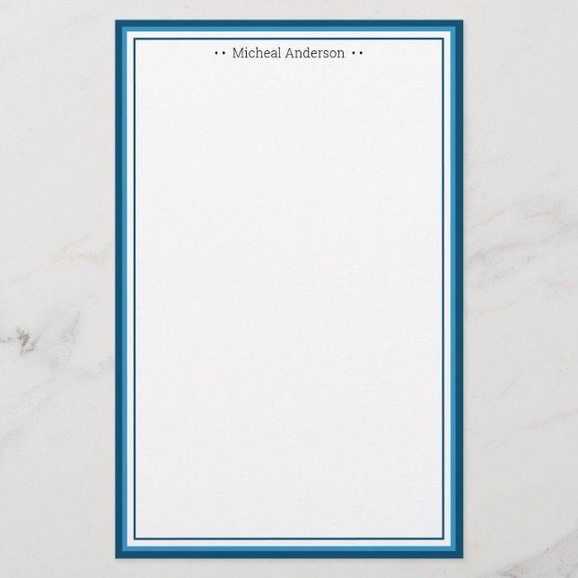 Monogram Simple Blue Border Classic Personalised S Stationery (Front)