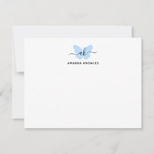 Monogram Simple Blue Butterfly Minimalist Girly Card