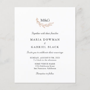 Monogram. Simple budget Wedding invitation Flyer