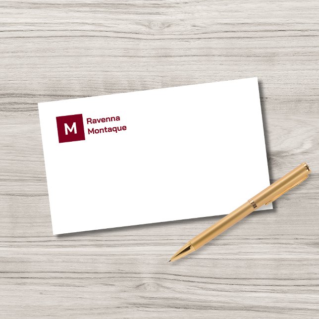 Monogram Simple Burgundy Personalized Script  Card (Creator Uploaded)