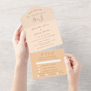 Monogram Simple Champagne Dusty rose Wedding  All In One Invitation