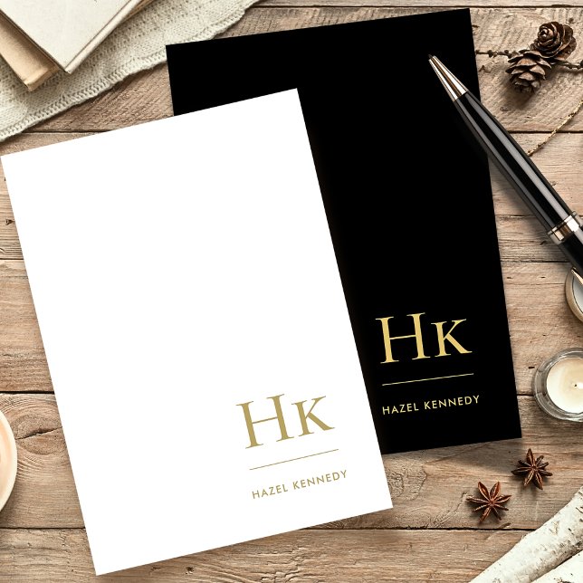 Monogram Simple Classic Black Gold Personalised Stationery (Creator Uploaded)