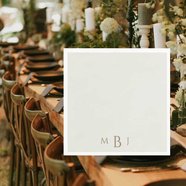 Monogram Simple Cream Wedding Cocktail Napkins (Creator Uploaded)