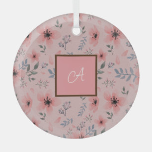 Monogram Simple Cute Pink Flower Bloom Boho  Glass Tree Decoration