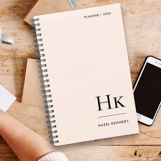 Monogram Simple Elegant Blush Pink Personalised Planner (Creator Uploaded)