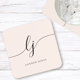 Monogram Simple Elegant Calligraphy Feminine Coaster