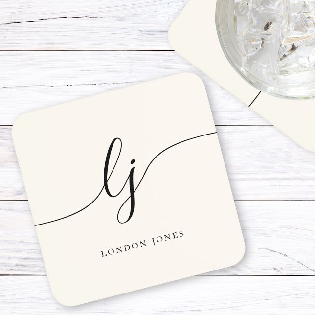 Monogram Simple Elegant Chic Script Feminine  Coaster (Creator Uploaded)