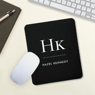 Monogram Simple Elegant Classic Black White Mouse Pad