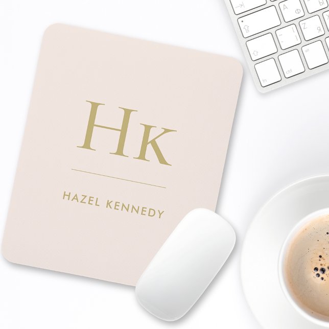 Monogram Simple Elegant Classic Blush Pink Gold Mouse Pad (Creator Uploaded)