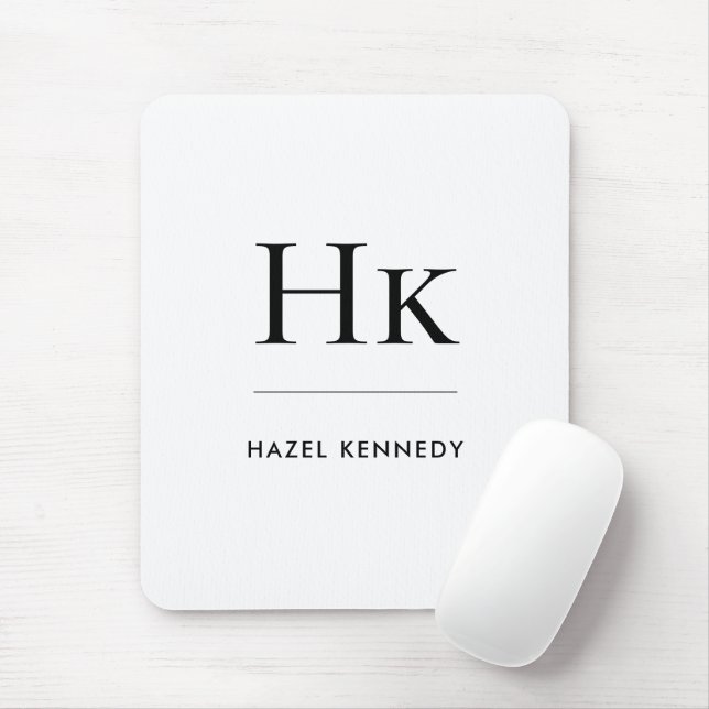 Monogram Simple Elegant Classic White Monogrammed Mouse Pad (With Mouse)