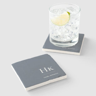 Monogram Simple Elegant Feminine Navy Blue White Stone Coaster