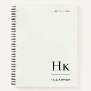Monogram Simple Elegant Ivory White Personalised Notebook