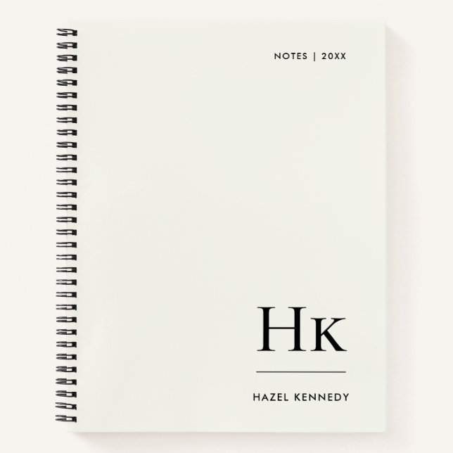 Monogram Simple Elegant Ivory White Personalised Notebook (Front)