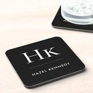 Monogram Simple Elegant Minimal Monogrammed Black Coaster