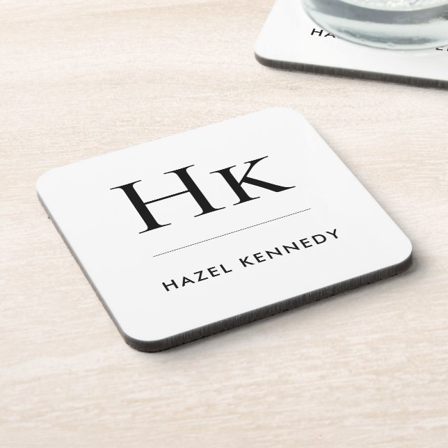 Monogram Simple Elegant Minimal Monogrammed Name Coaster (Left Side)