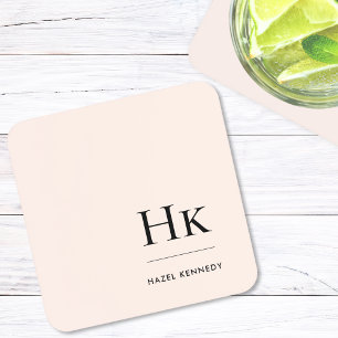 Monogram Simple Elegant Minimalist Blush Pink Chic Coaster