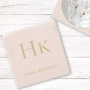 Monogram Simple Elegant Minimalist Monogrammed Stone Coaster