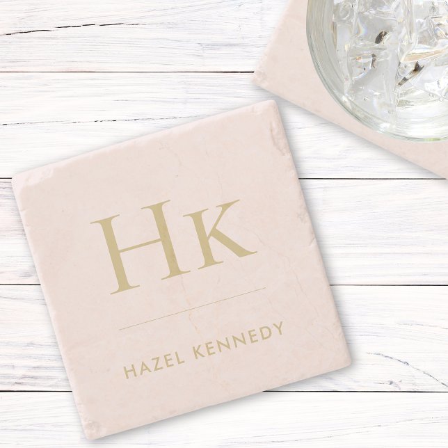 Monogram Simple Elegant Minimalist Monogrammed Stone Coaster (Creator Uploaded)