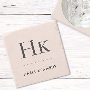 Monogram Simple Elegant Minimalist Monogrammed Stone Coaster