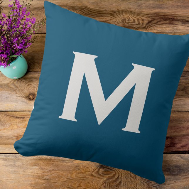 Monogram Simple Elegant Modern Blue Cushion (Creator Uploaded)