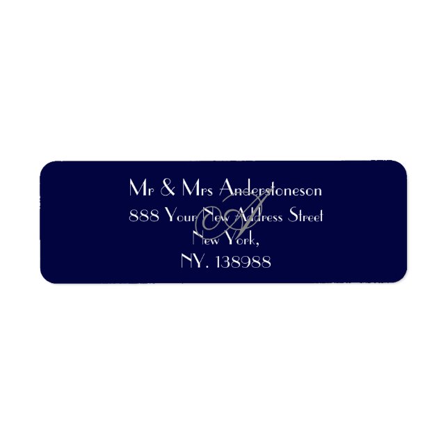 Monogram Simple Elegant Navy Blue Return Address  Label (Front)