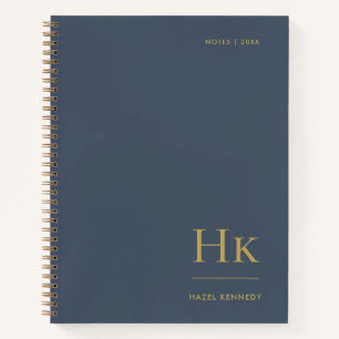 Monogram Simple Elegant Navy Gold Personalised Notebook