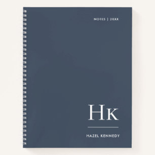 Monogram Simple Elegant Navy Personalised Name Notebook