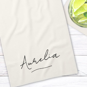 Monogram Simple Elegant Script Minimal Feminine Tea Towel