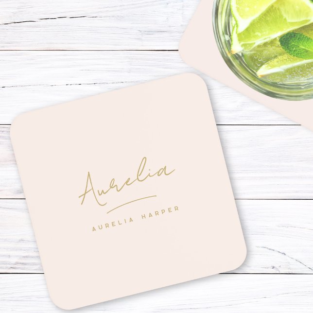 Monogram Simple Elegant Signature Minimal Blush Coaster (Creator Uploaded)