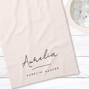 Monogram Simple Elegant Signature Minimal Feminine Tea Towel