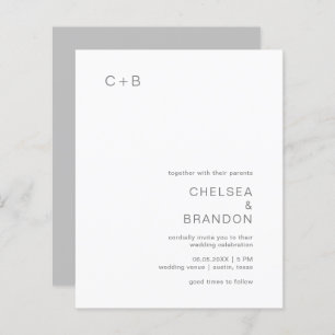 Monogram Simple Grey Budget Wedding Invitation
