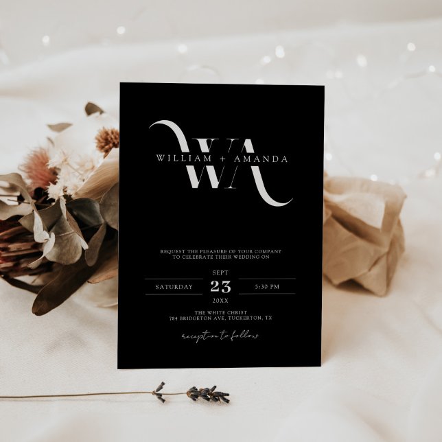 Monogram Simple Minimal Black Wedding Invitation (Creator Uploaded)