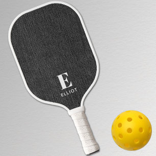  Monogram Simple Modern Black & White Denim Print Pickleball Paddle