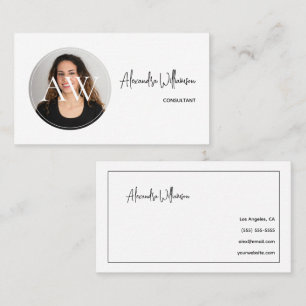 Monogram Simple Modern Elegant Horizontal Photo Business Card