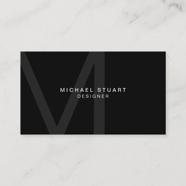 Monogram Simple Modern Minimalist Black Business Card (Front)