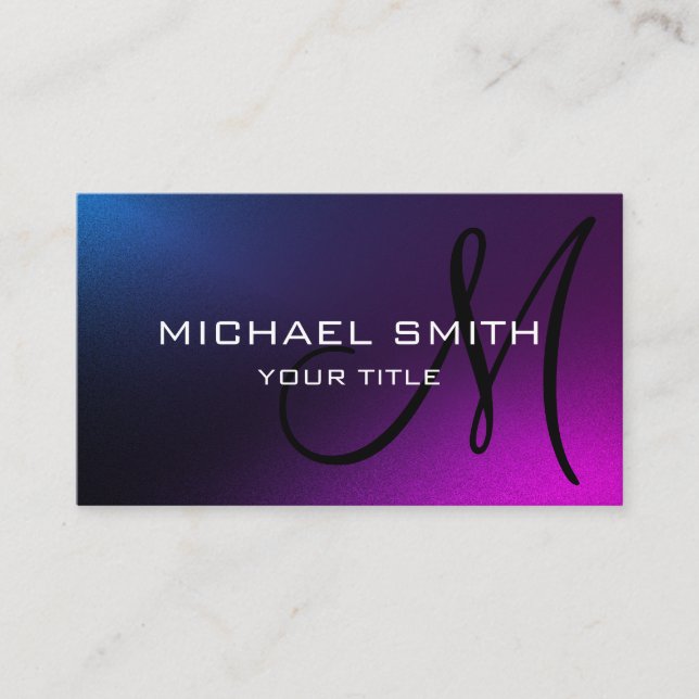 Monogram Simple Modern Minimalist Blue Purple Business Card (Front)