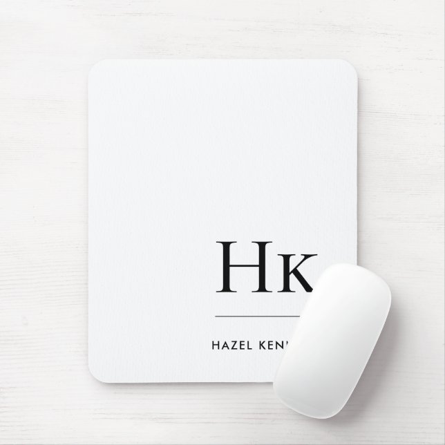 Monogram Simple Modern Minimalist White Initials Mouse Pad (With Mouse)
