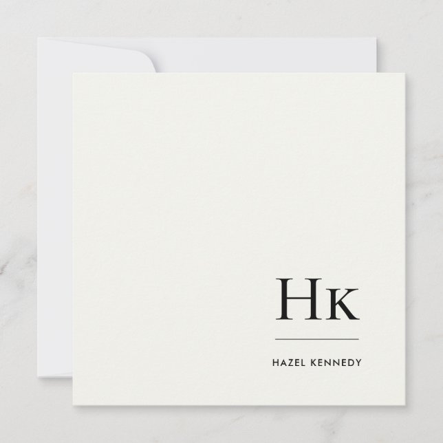 Monogram Simple Modern Monogrammed Ivory Notecard (Front)