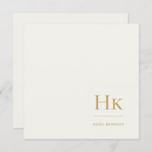 Monogram Simple Monogrammed Ivory Gold Notecard