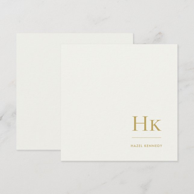 Monogram Simple Monogrammed Ivory Gold Notecard (Front/Back)
