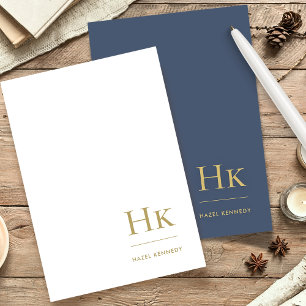 Monogram Simple Navy Blue Gold Personalised Stationery