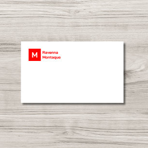 Monogram Simple Neon Red Personalised Script  Card