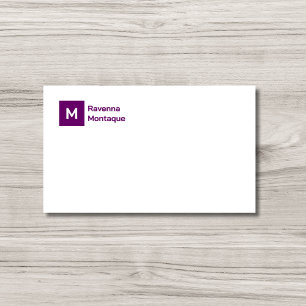 Monogram Simple Plum Purple Personalised Script  Card