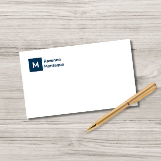 Monogram Simple Prussian Blue Personalized Script  Card