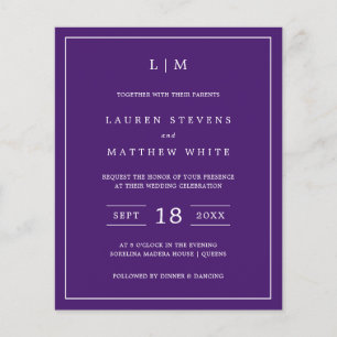 Monogram Simple Purple Budget Wedding Invitation